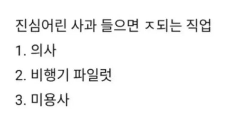 진심어린 사과를 들으면 ㅈ되는 직업