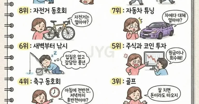 여자들이 싫어하는 남편 취미 Top10