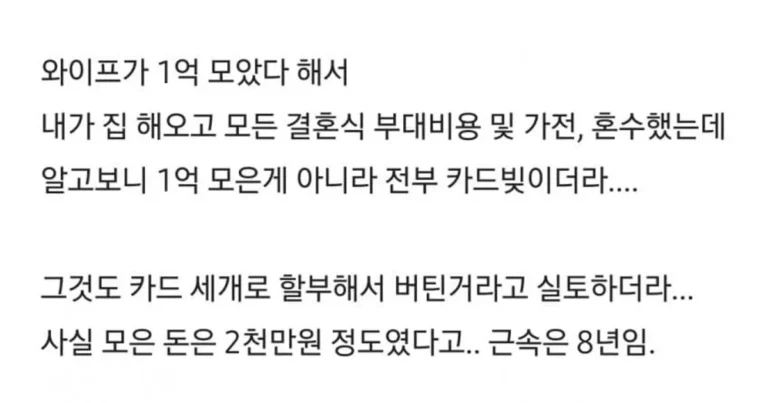 1억모았다고해서 결혼했는데…카드빚이더라