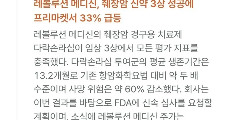 췌장암 신약 3상 성공 ㄷㄷ