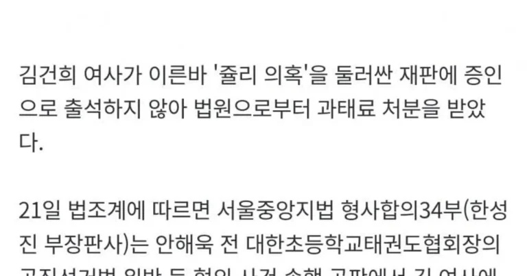 김건희, ‘쥴리의혹’ 재판 불출석. 과태료 300만원