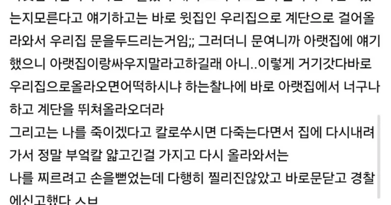 아래집에서 칼을 들고 올라옴