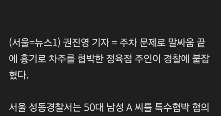 가게 앞 주차시비 끝에 흉기 든 정육점 주인, 현행범 체포