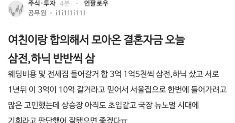 결혼자금 3억을 주식에 올인한 신혼부부 근황
