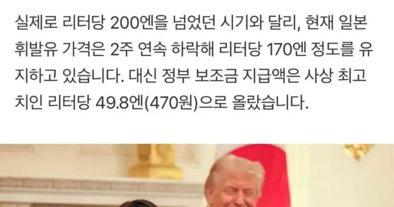 무조건 ‘휘발유 1600원’에 맞춰라”…정유사에 보조금 쏟아붓는 日