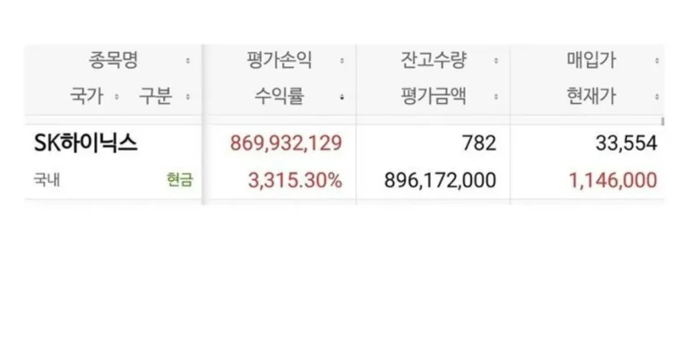 10여년전에 엄마가 내 계좌에 SK하이닉스 주식 사줬는데