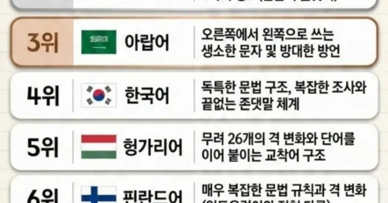 미국 국무부 기준 어려운 언어 TOP 10