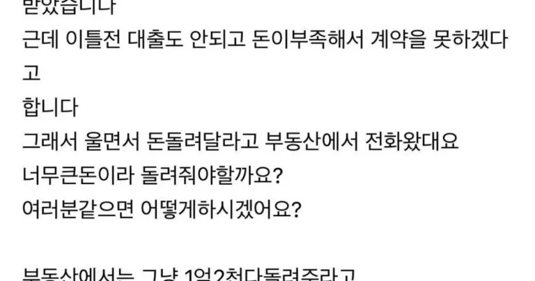 아파트 계약금 돌려준다 vs 안돌려준다 ,,