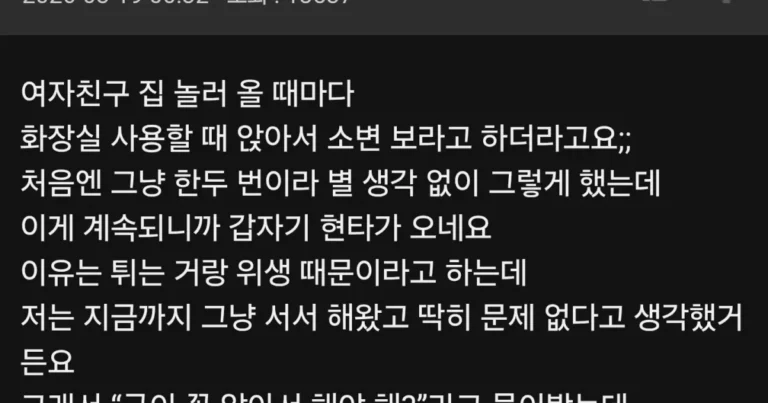 화장실 소변 앉아서 싸라는 여자친구