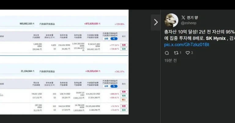 하이닉스 몰빵으로 100억 부자된 일본인 인증샷