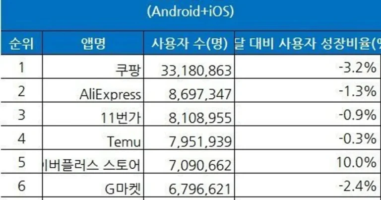 저번 달 국내 쇼핑몰 이용자 수